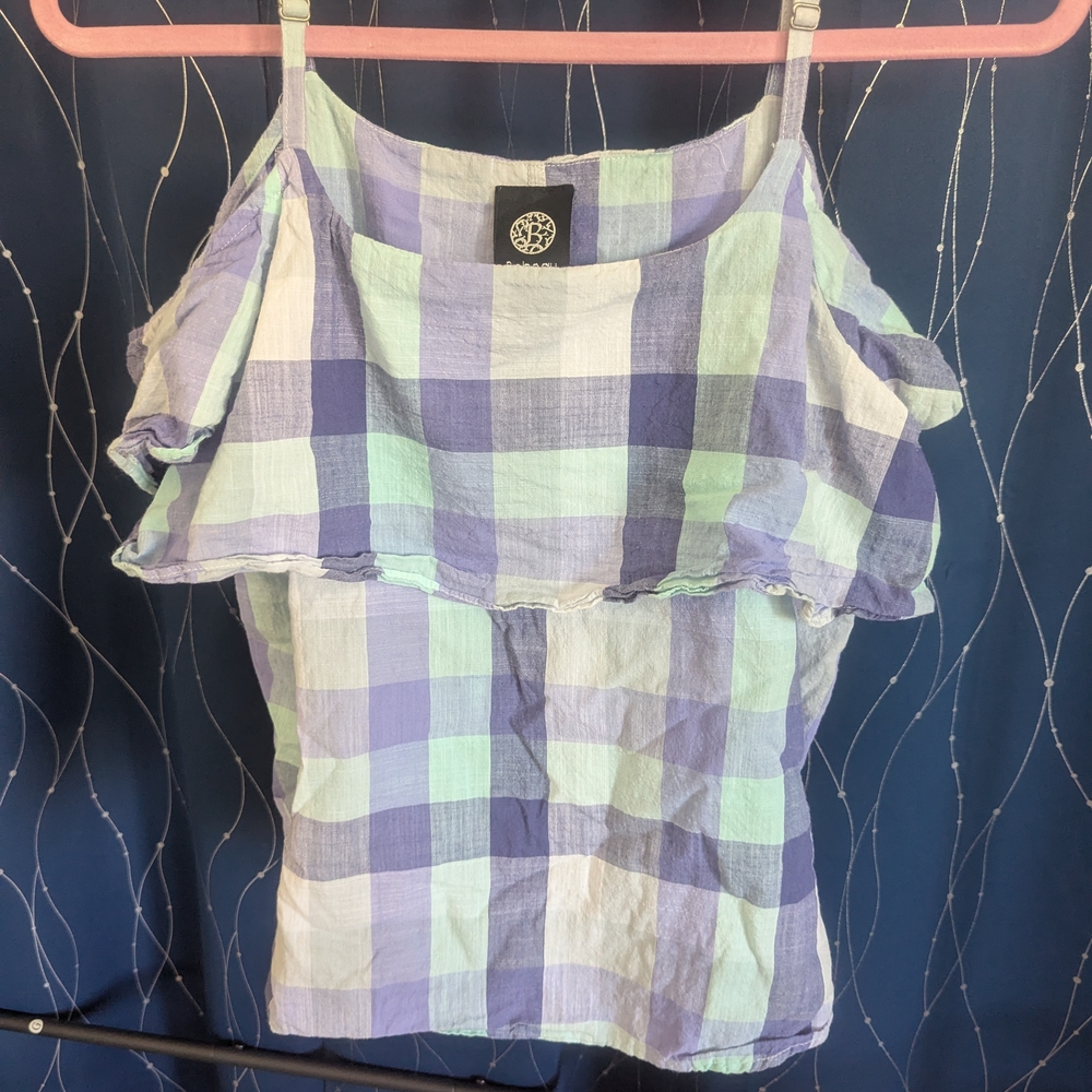 bobeau Lavender & Mint Plaid Ruffle Camisole